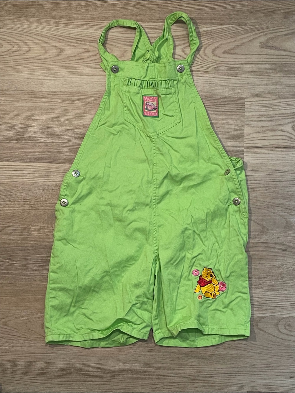 Vintage Disney Winnie the Pooh Green Kids Shortalls, size 10/12